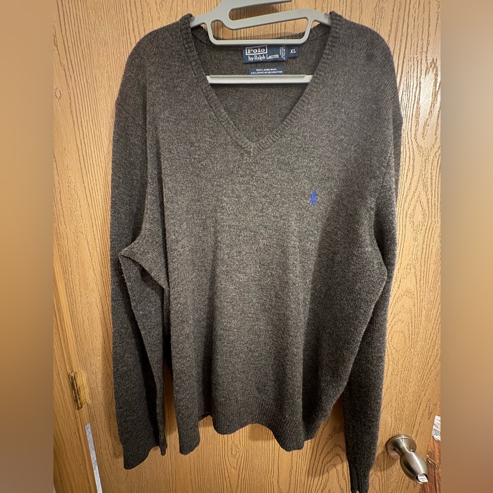 Polo Ralph Lauren Men’s V Neck Lambswool Sweater Grey XL